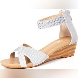 (22-2045) Intini Women's Dressy Low Wedge Sandals Ankle Strap Sz 40 (9.5)